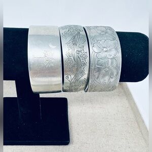 Salisbury Pewter & Kirk Pewter Floral Beach Cuff Bracelet Lot Of 3